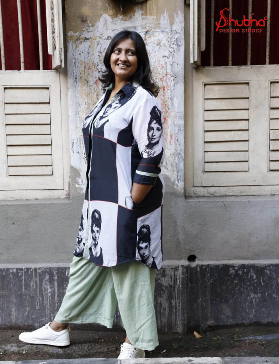 Organic Cotton Audrey Hepburn Printed Kurta Cum Jacket Dress