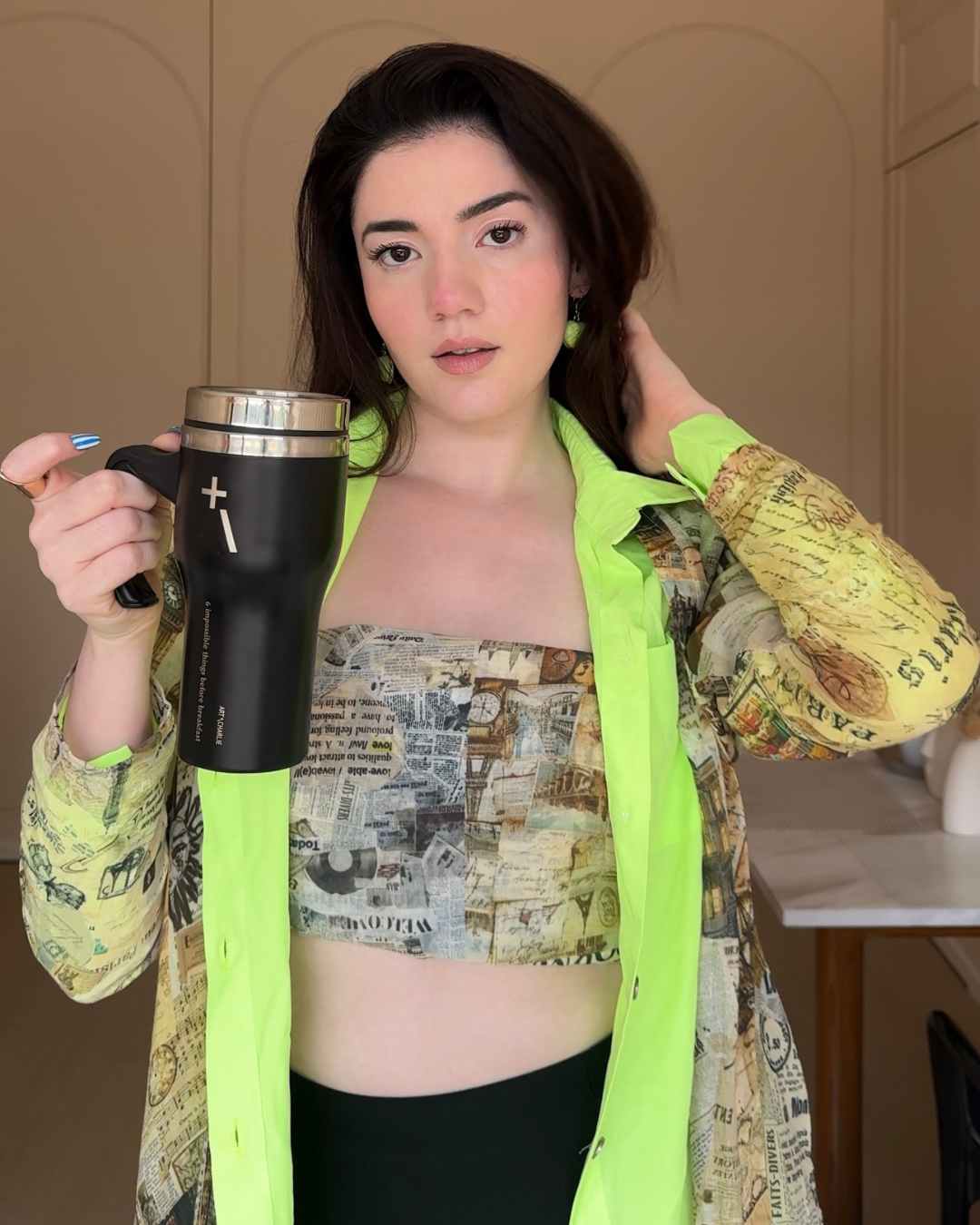 Vintage Newspaper Printed Jacket with Neon Touch