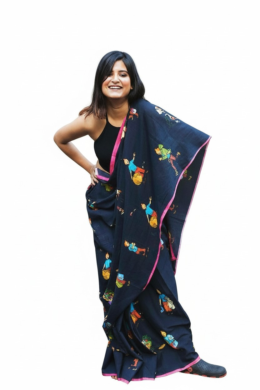 Black Tintin Printed Saree