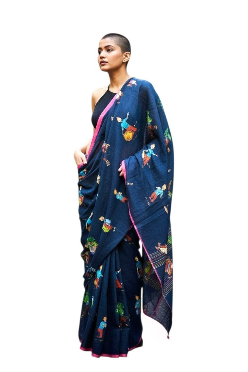 Black Tintin Printed Saree