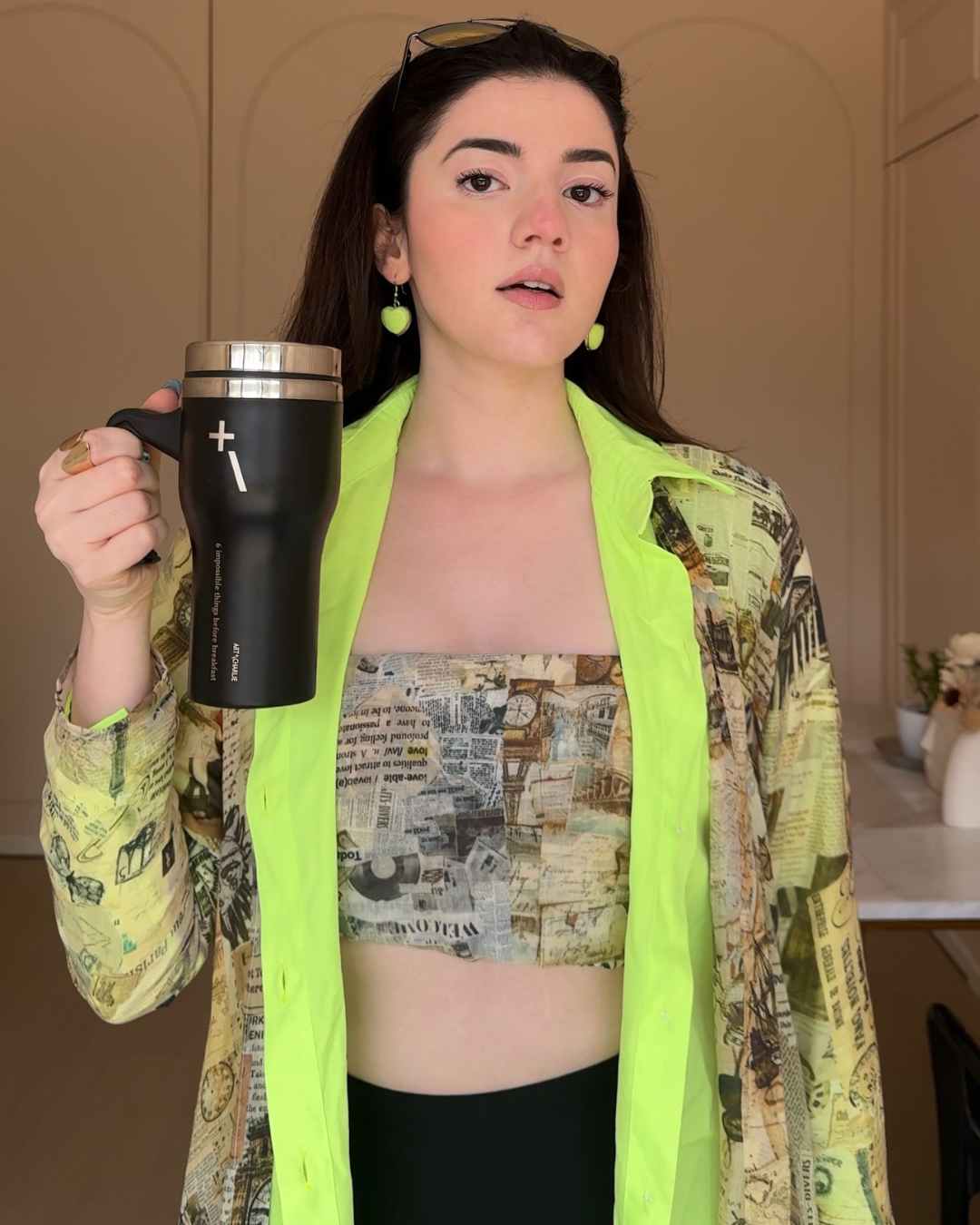 Vintage Newspaper Printed Jacket with Neon Touch