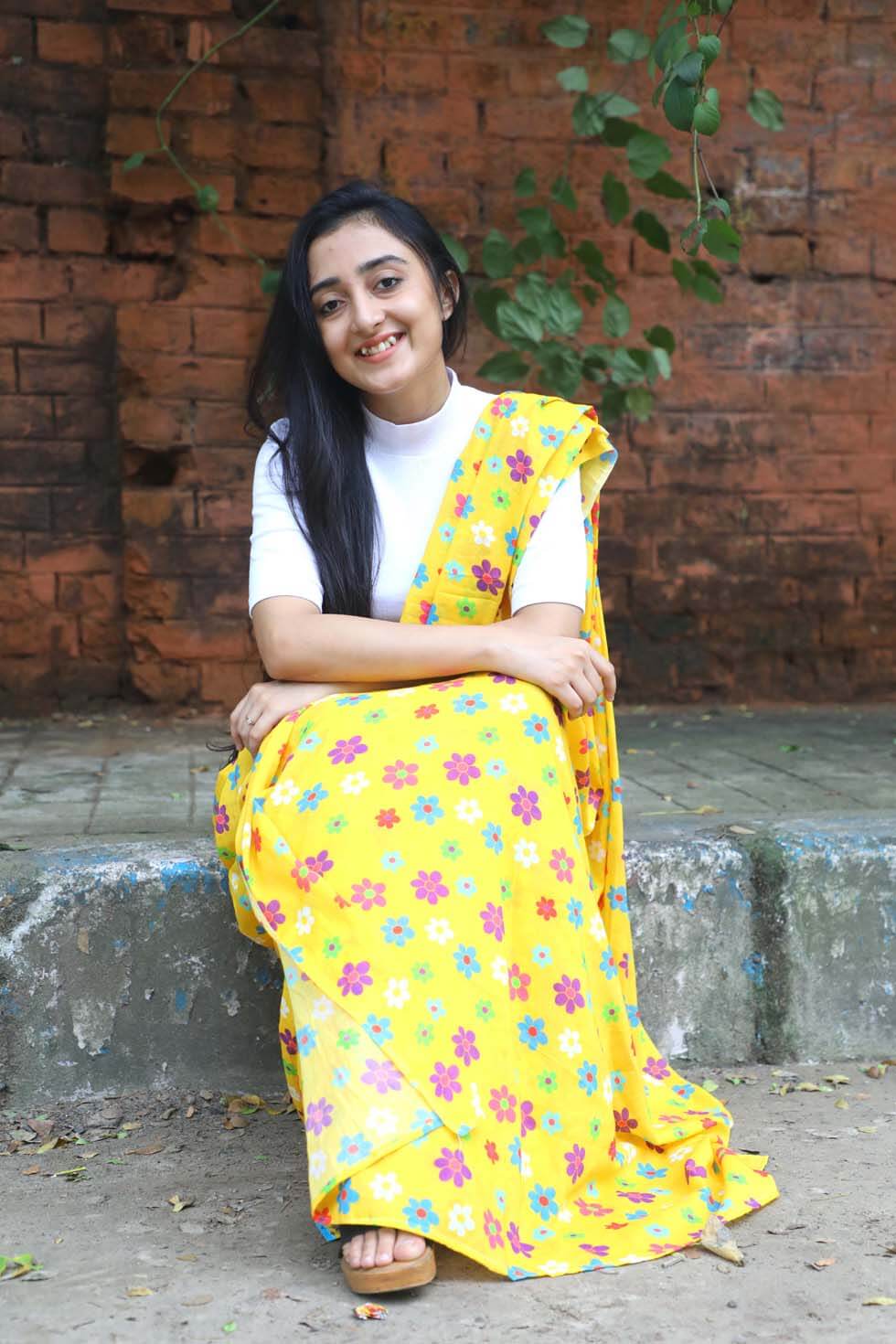 Yellow Floral Printed Holiday Saree