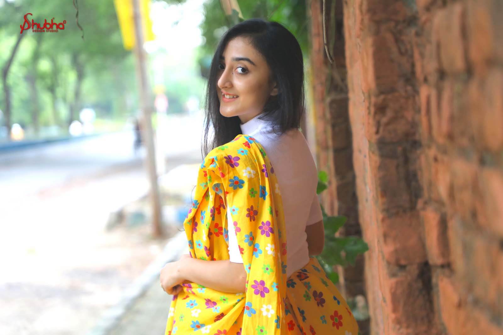 Yellow Floral Printed Holiday Saree