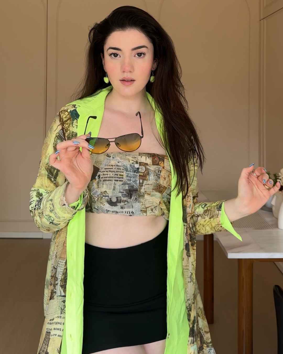 Vintage Newspaper Printed Jacket with Neon Touch