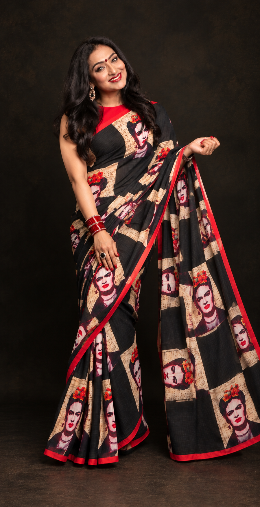 The Merry Black & Red Frida Saree