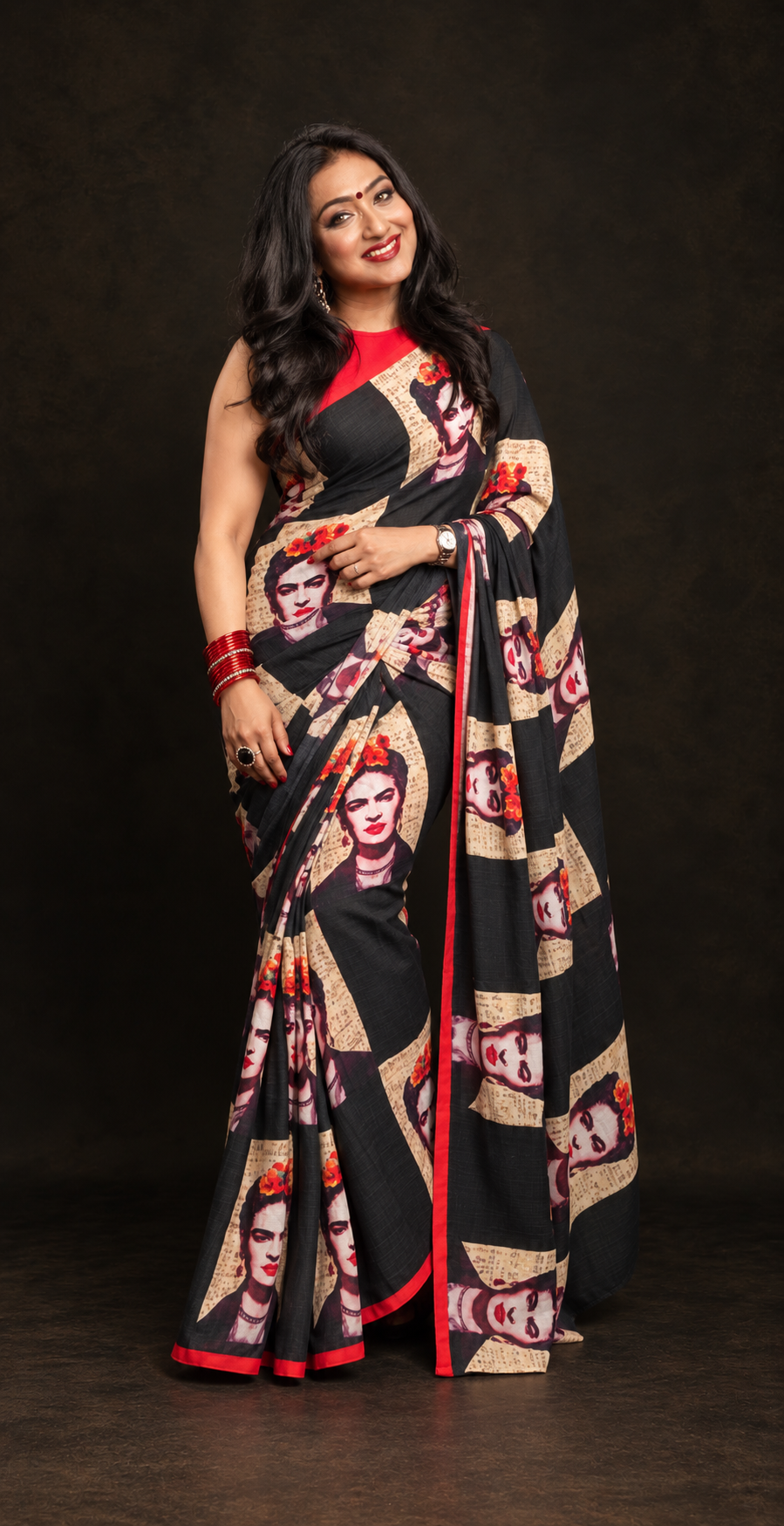 The Merry Black & Red Frida Saree