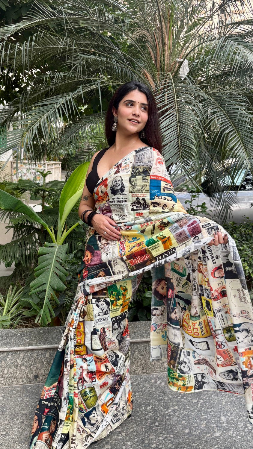 Vintage Ads Printed Organic Saree