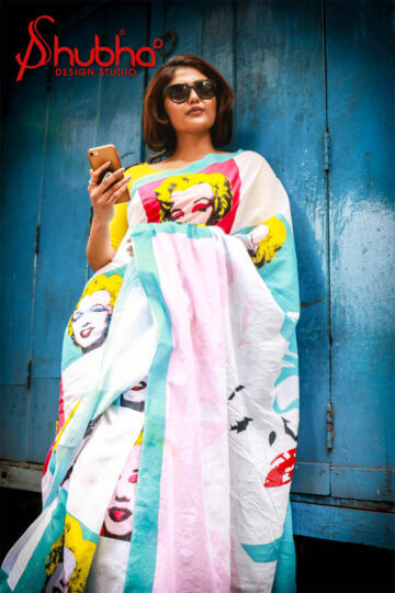 White Marylyn Monroe Printed Saree