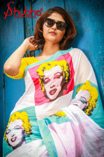 White Marylyn Monroe Printed Saree