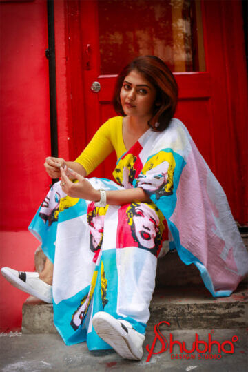 White Marylyn Monroe Printed Saree