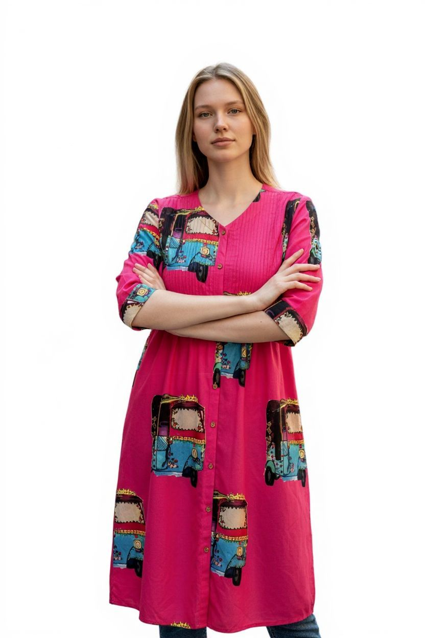 Auto Printed Jacket Cum Dress