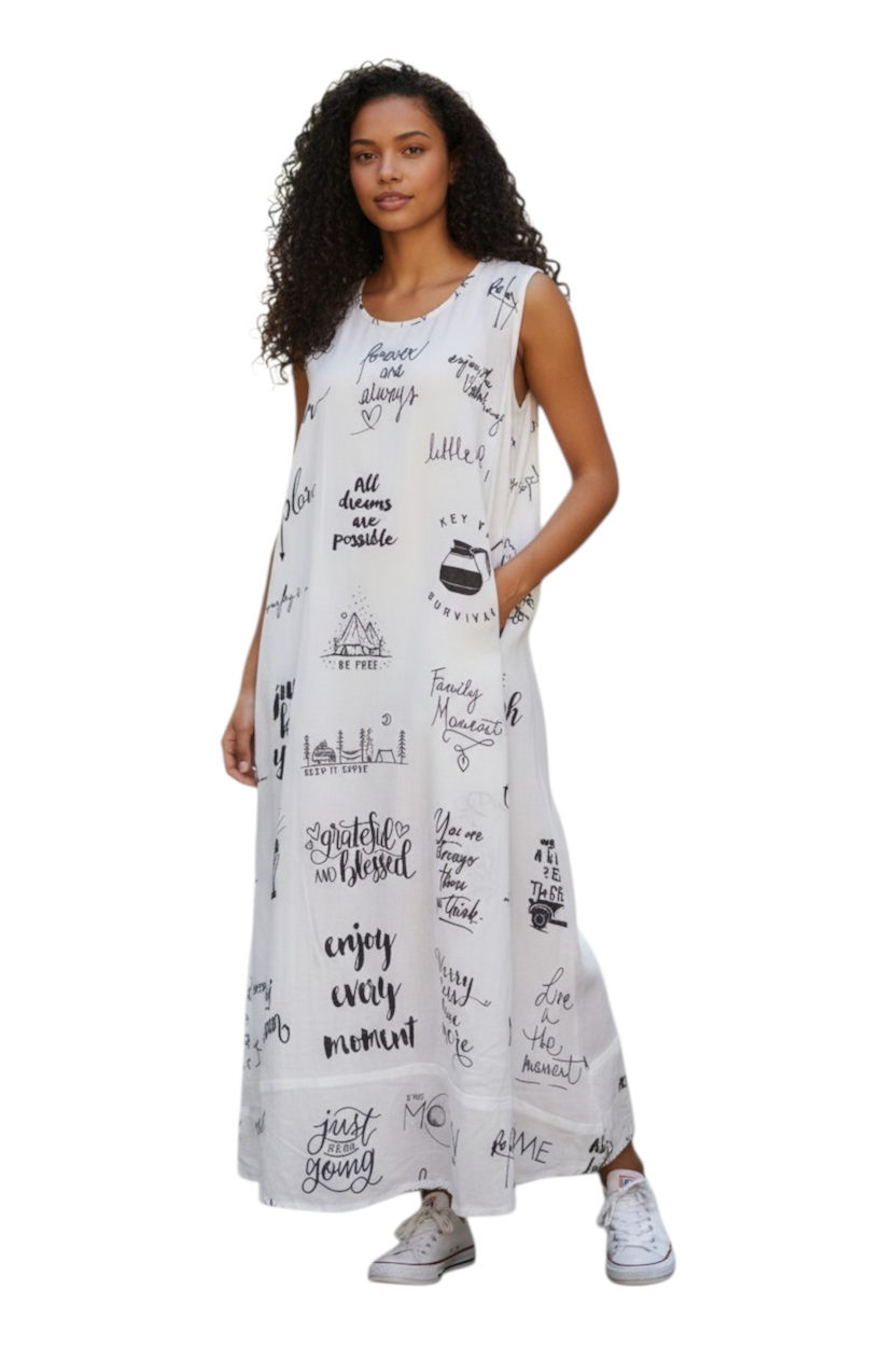 Vintage Newspaper Printed Long Dress
