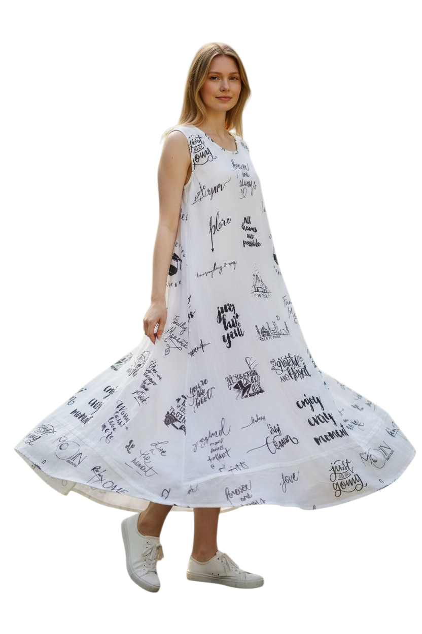 Vintage Newspaper Printed Long Dress