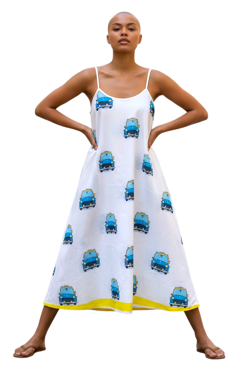 Blue Cars Printed Strappy Dress