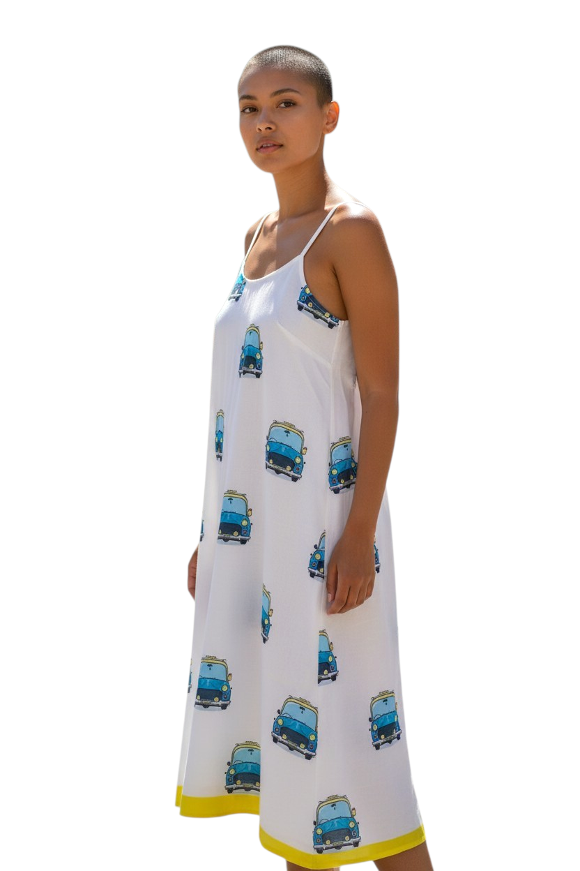 Blue Cars Printed Strappy Dress