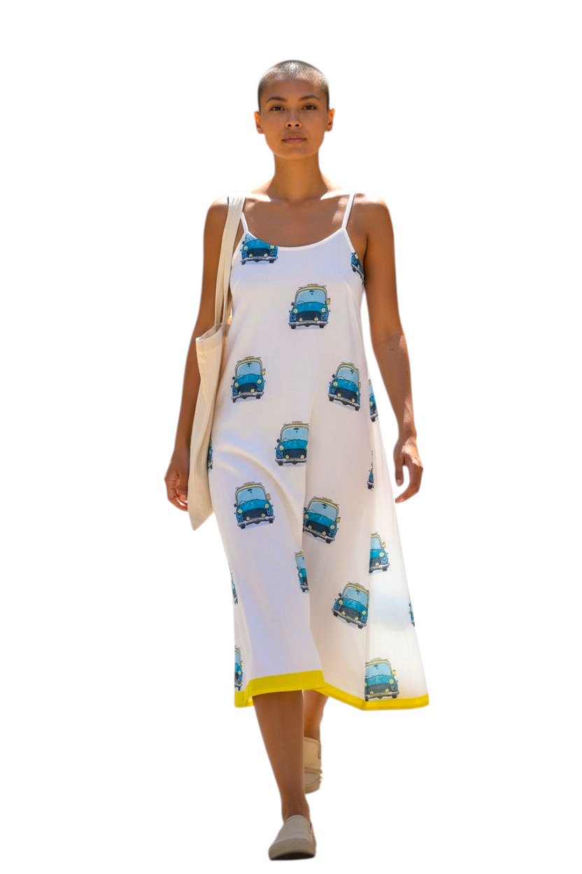 Blue Cars Printed Strappy Dress