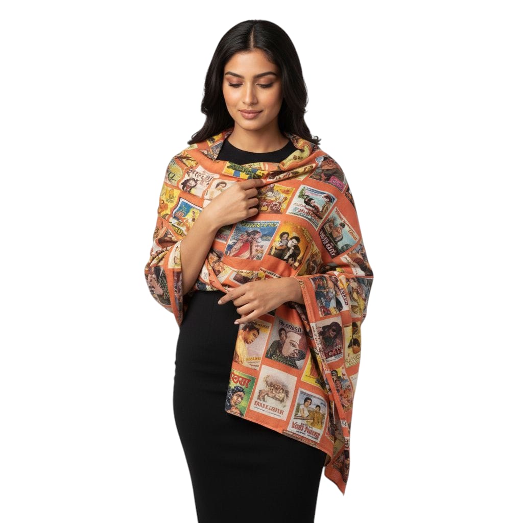 Bollywood Vintage Rustic Poster Collage Stole