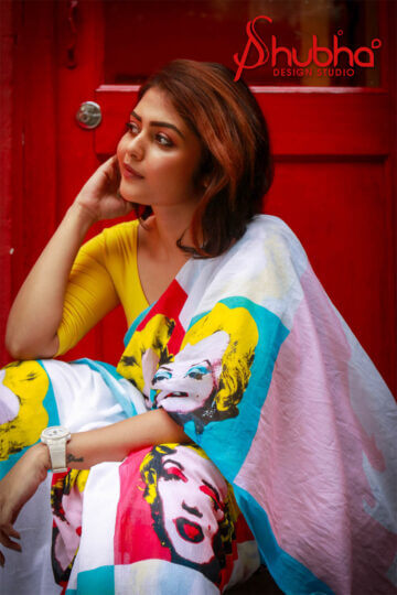 White Marylyn Monroe Printed Saree