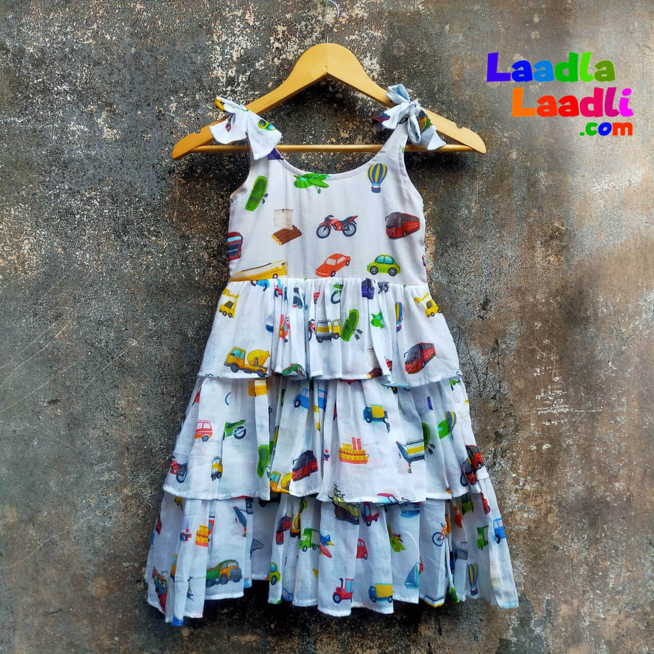 Strappy Strings Car Printed Organic Cotton Layered Frock