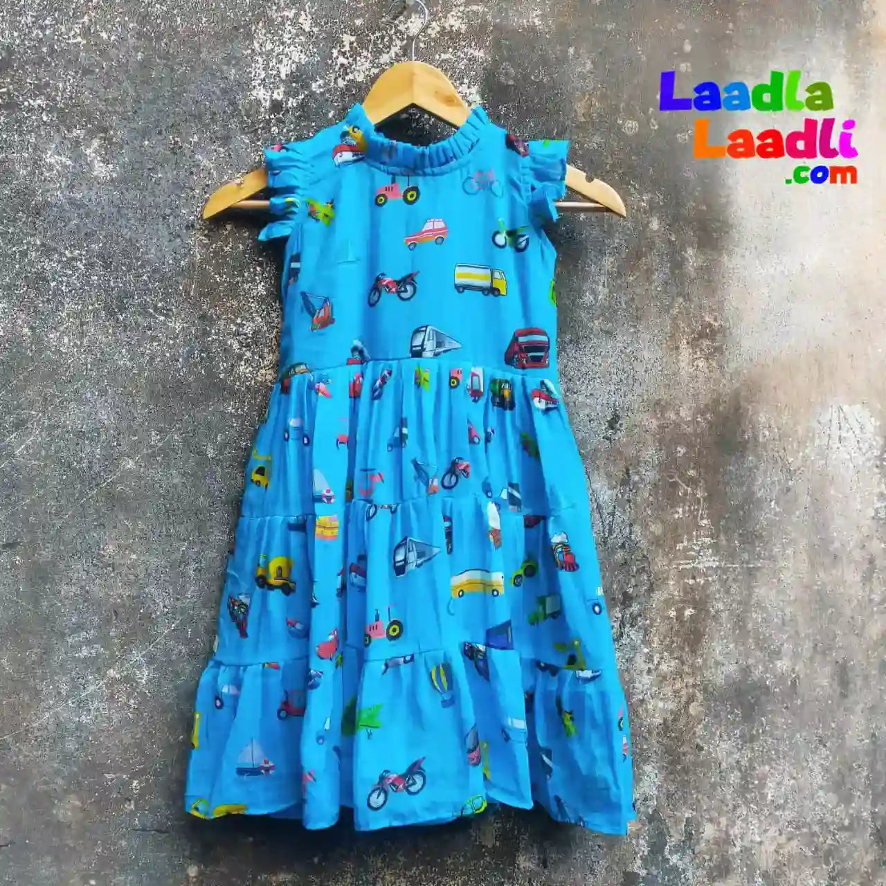 Car Printed Organic Ruffle Frock