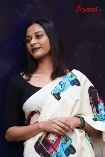 Blue Auto Printed Saree