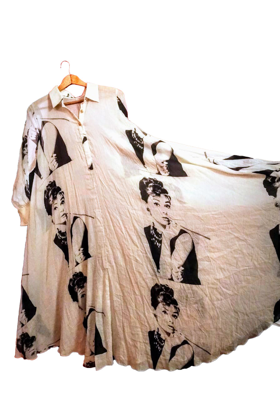 Audrey Hepburn Printed Flowy Dress