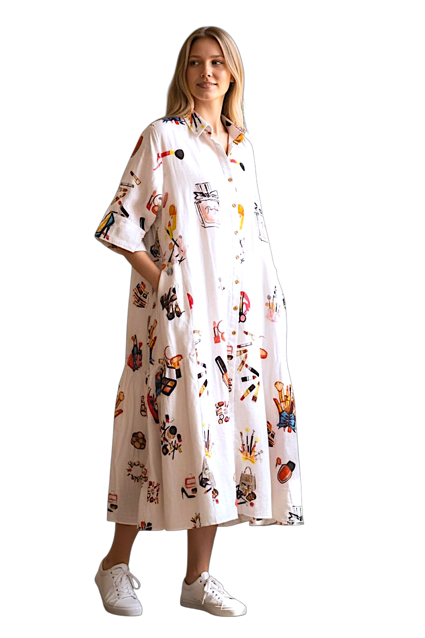 White Makeup Printed Jacket Cum Dress