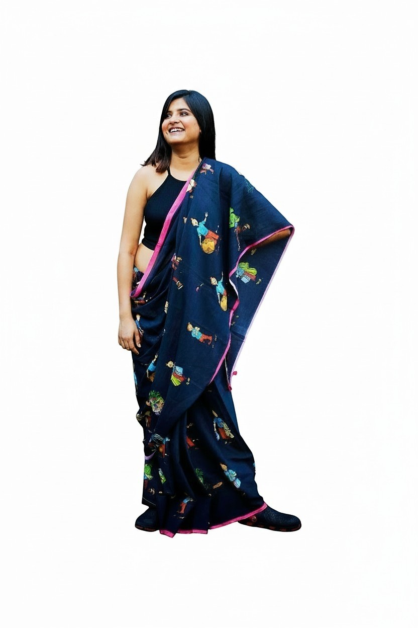 Black Tintin Printed Saree
