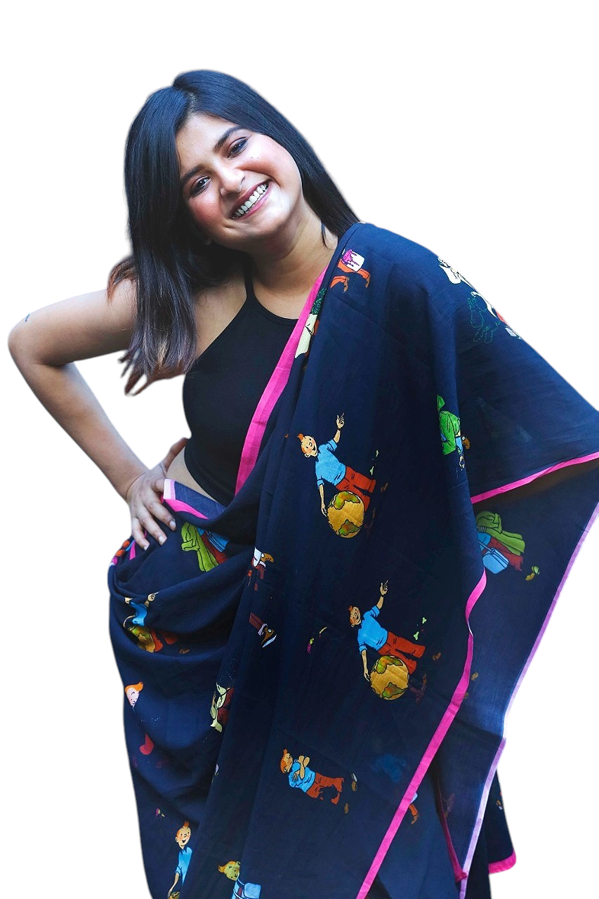 Black Tintin Printed Saree