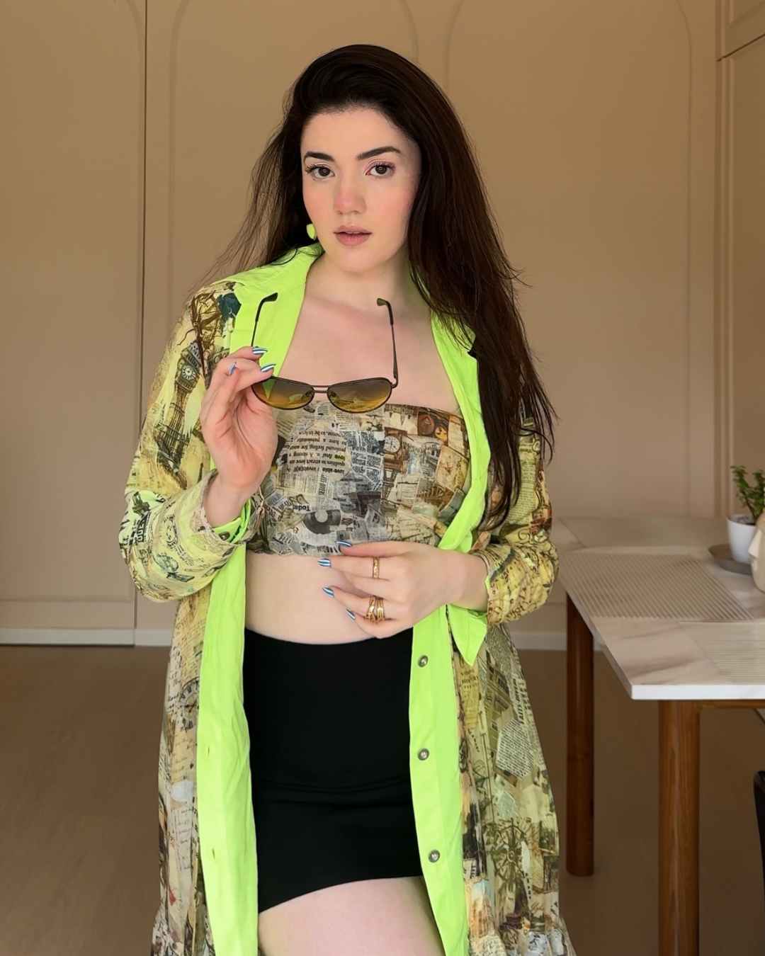 Vintage Newspaper Printed Jacket with Neon Touch