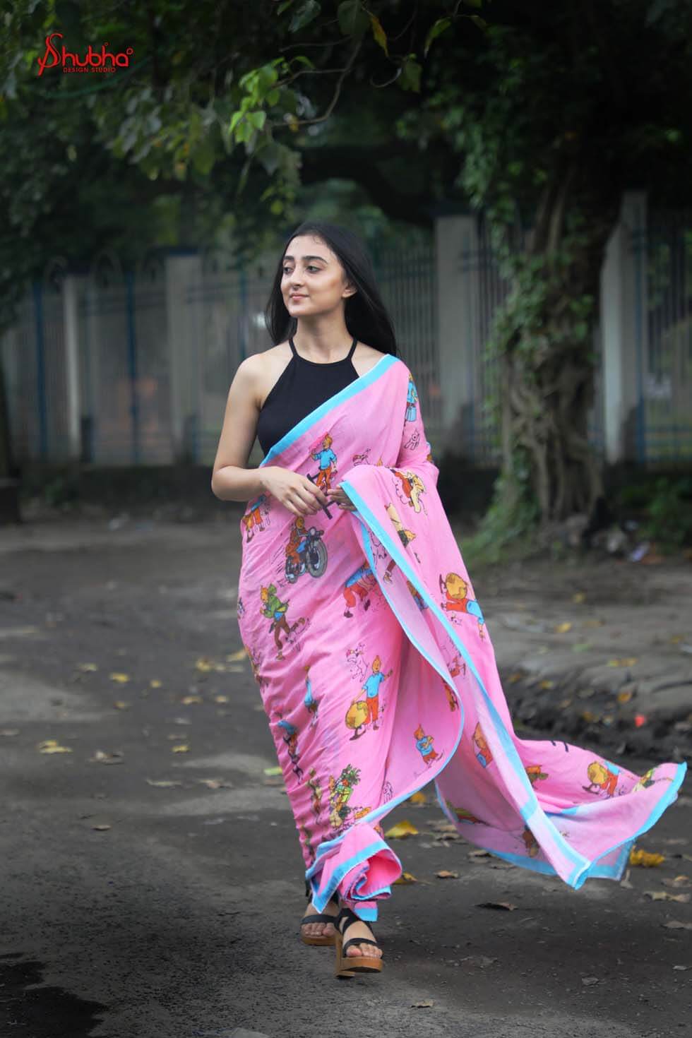 Pink Tintin Printed Saree