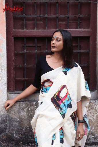Blue Auto Printed Saree