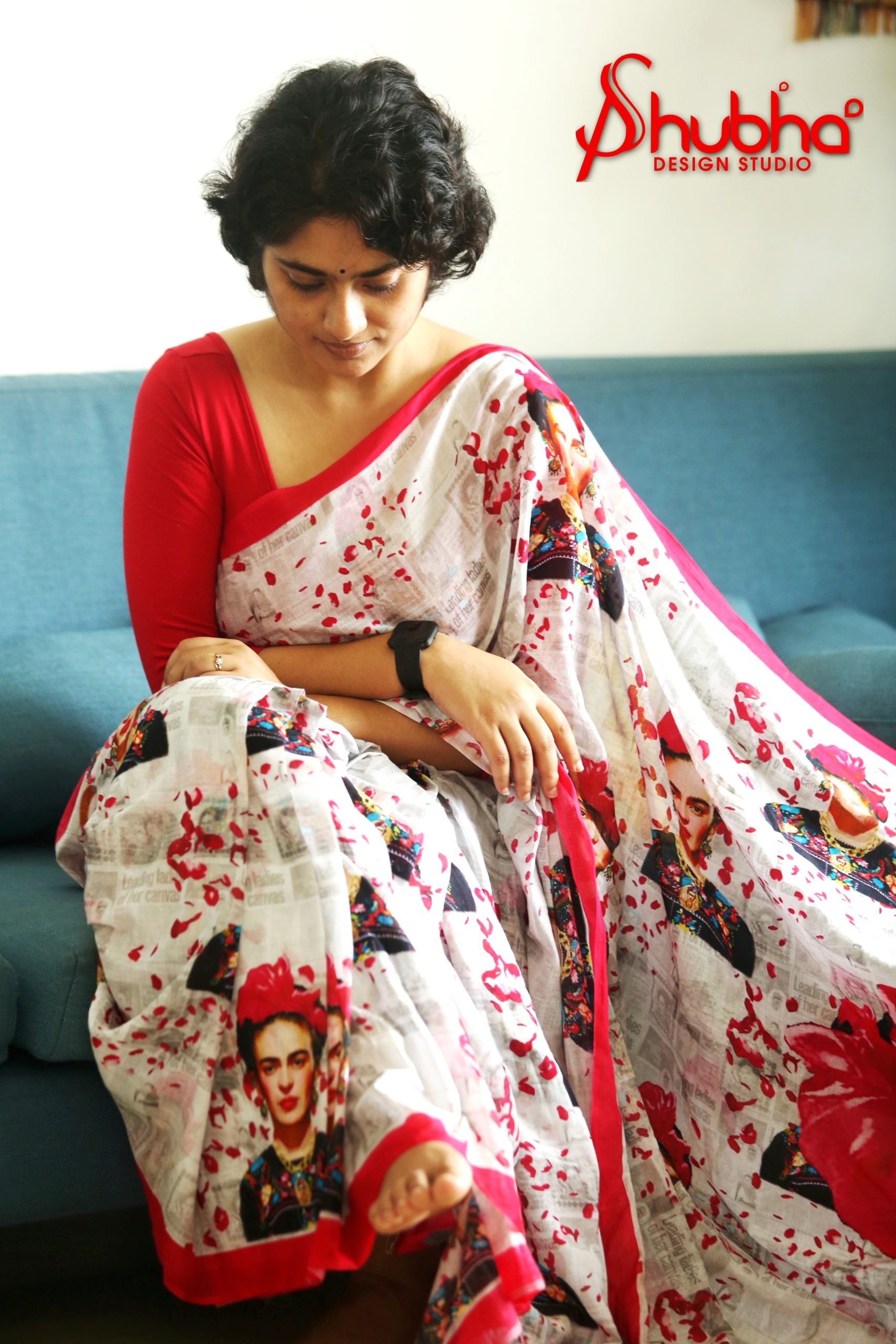 Frida Kahlo Newspaper Printed Saree