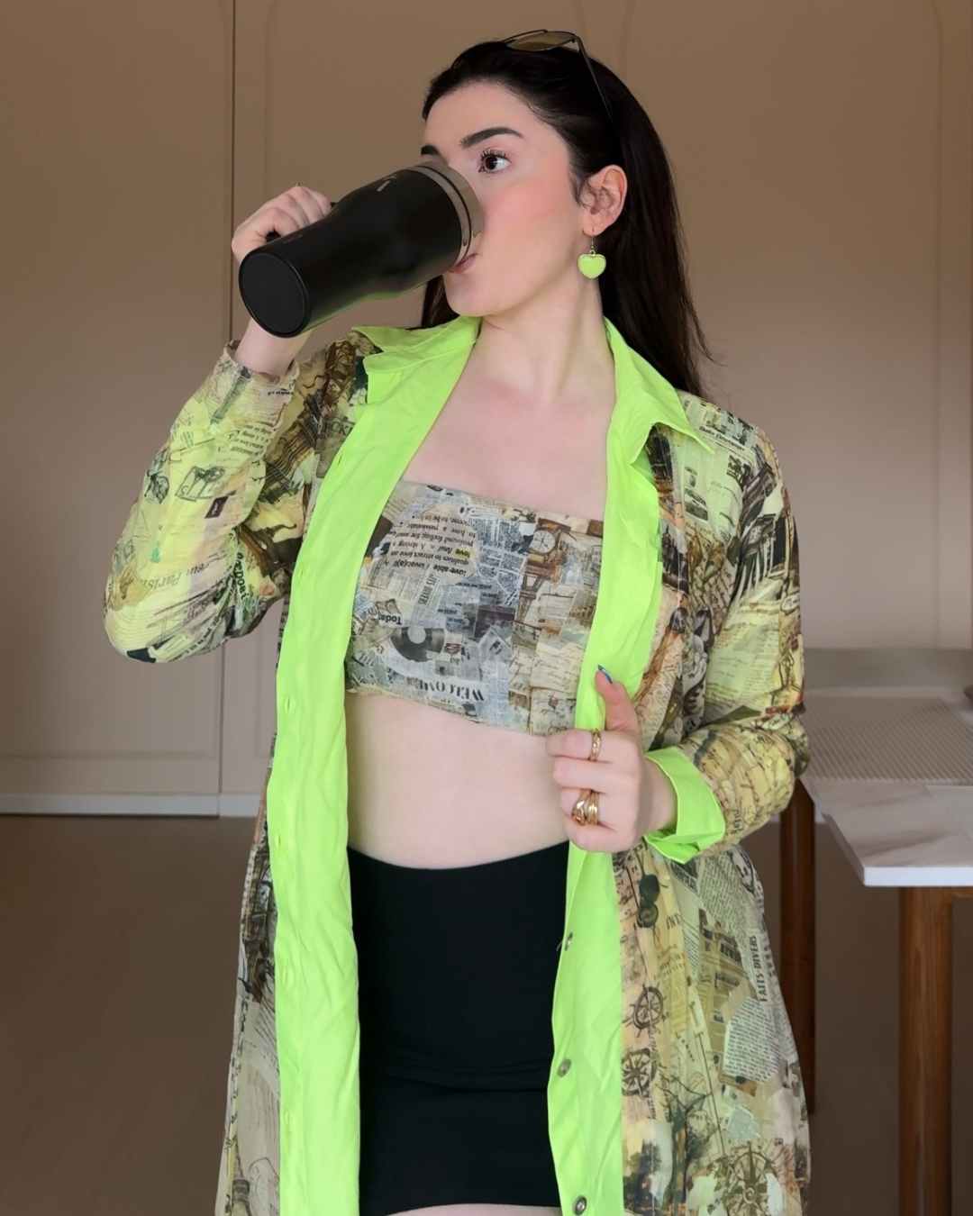 Vintage Newspaper Printed Jacket with Neon Touch