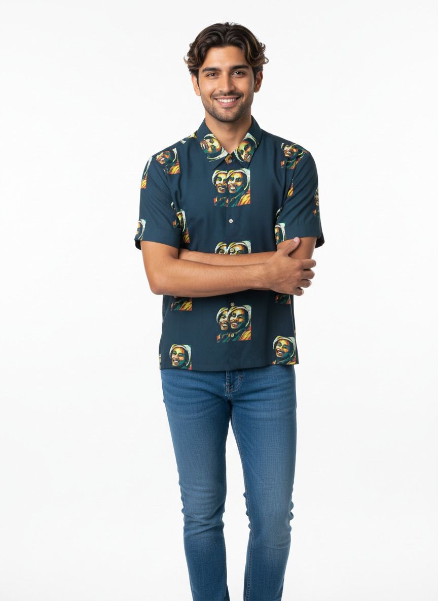 Bob Marley Charcoal Black and Coloured Shirt