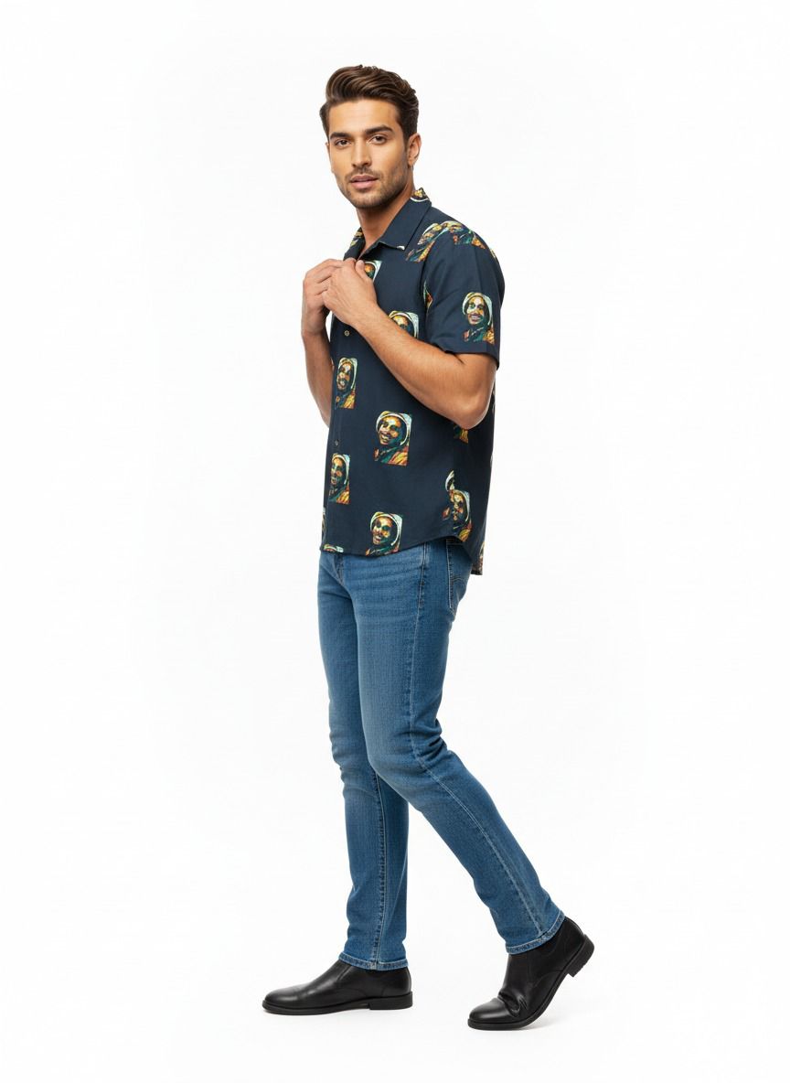 Bob Marley Charcoal Black and Coloured Shirt