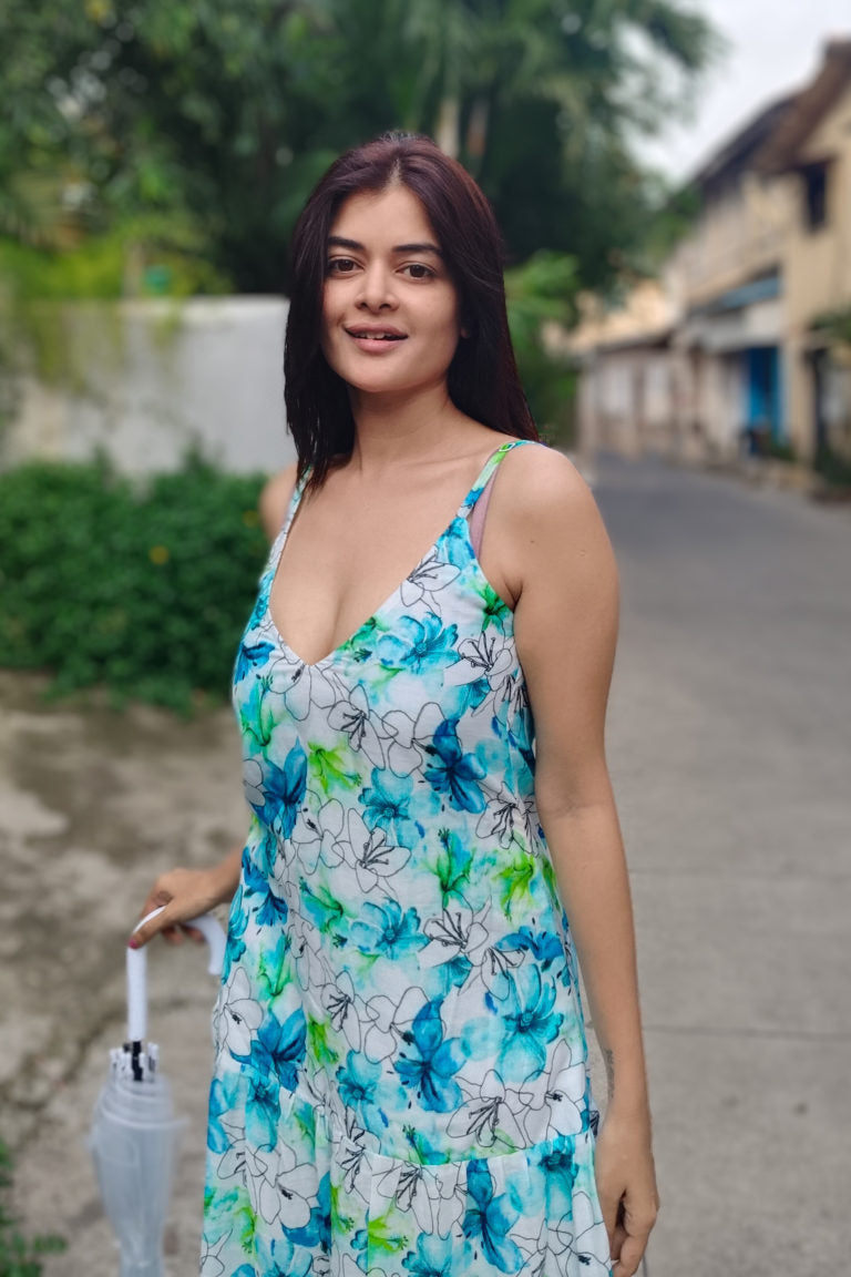 Floral Printed Strappy Maxi Dress