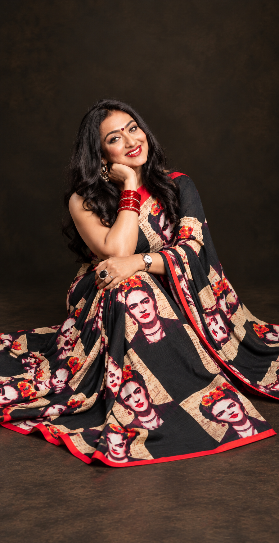 The Merry Black & Red Frida Saree