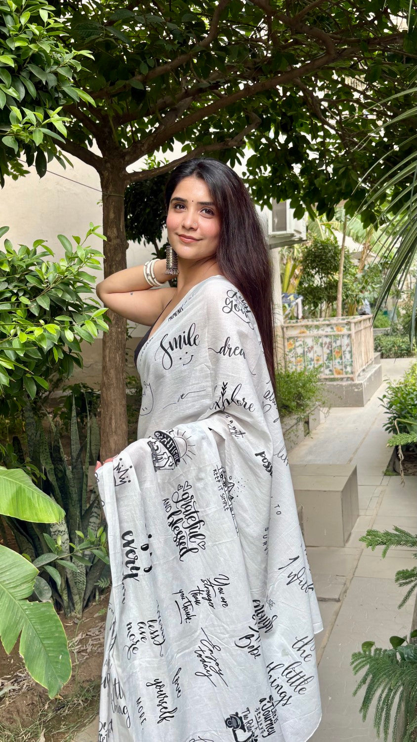 Black And White Quotes Saree