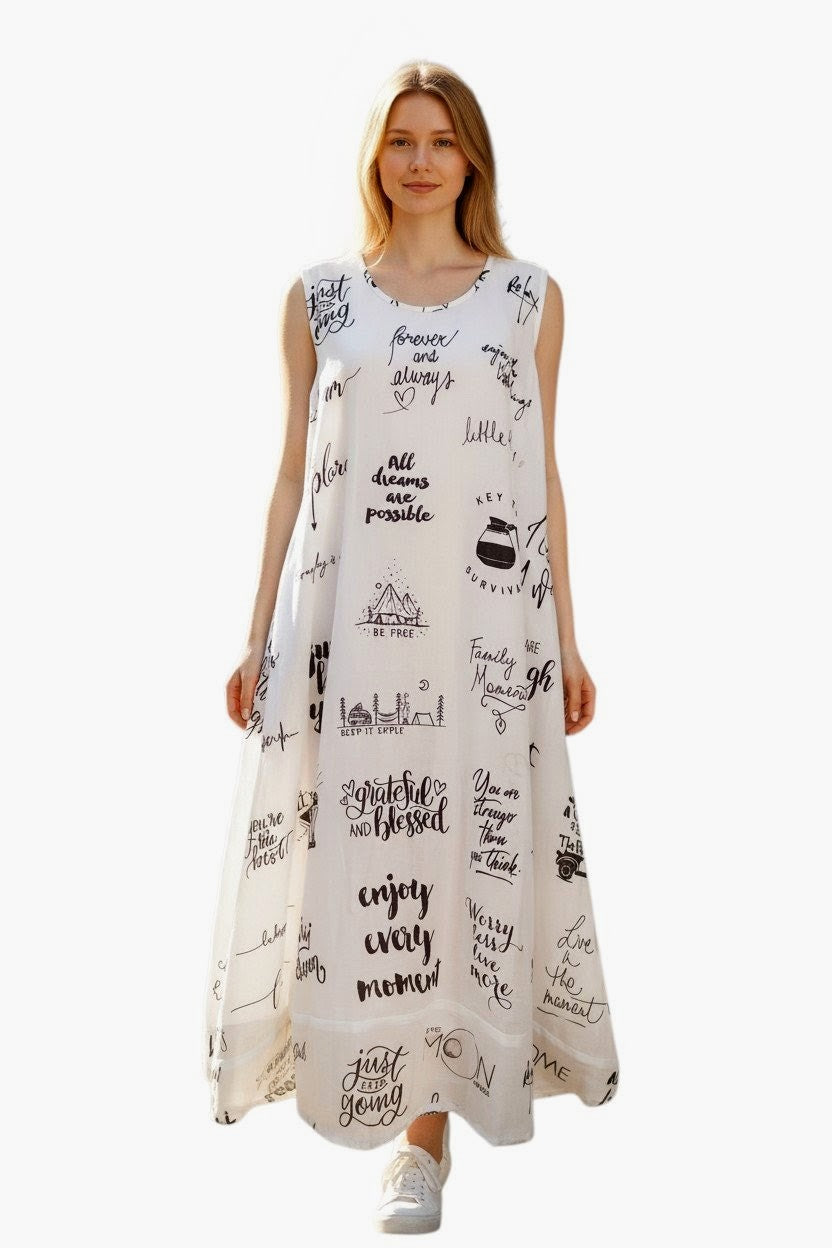 Vintage Newspaper Printed Long Dress