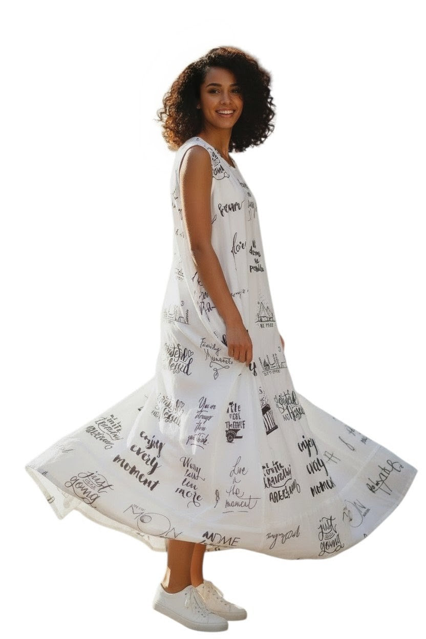 Vintage Newspaper Printed Long Dress
