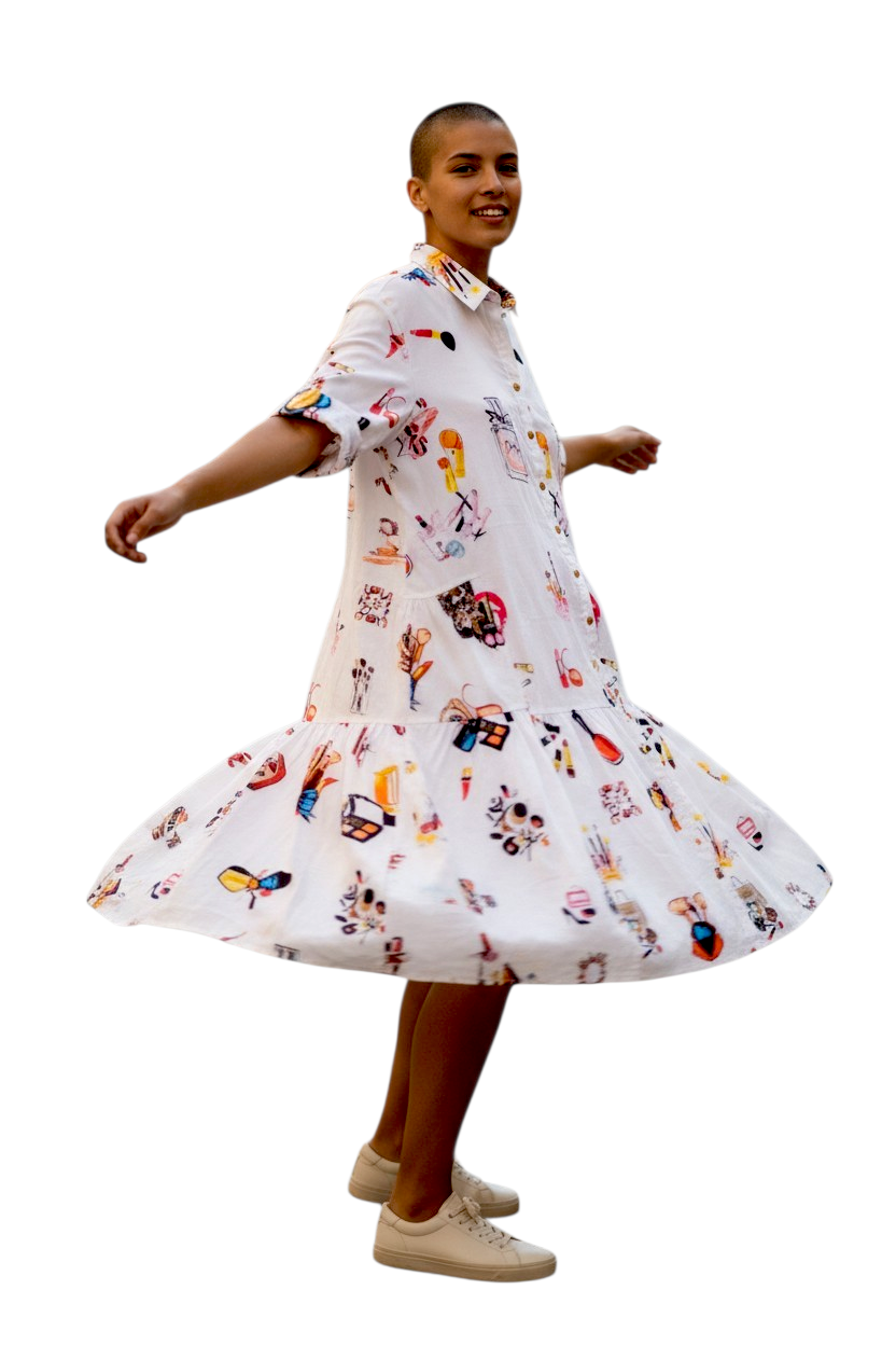 White Makeup Printed Jacket Cum Dress