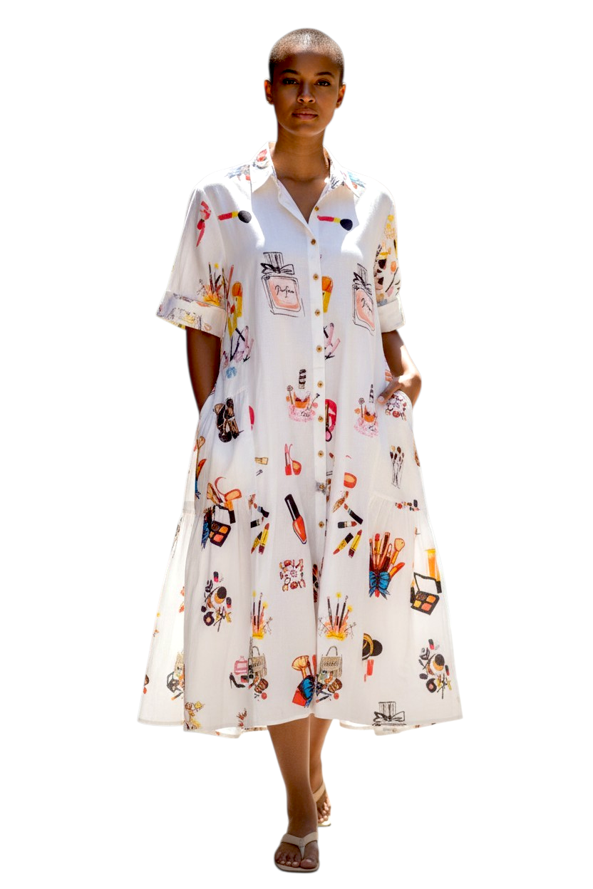 White Makeup Printed Jacket Cum Dress