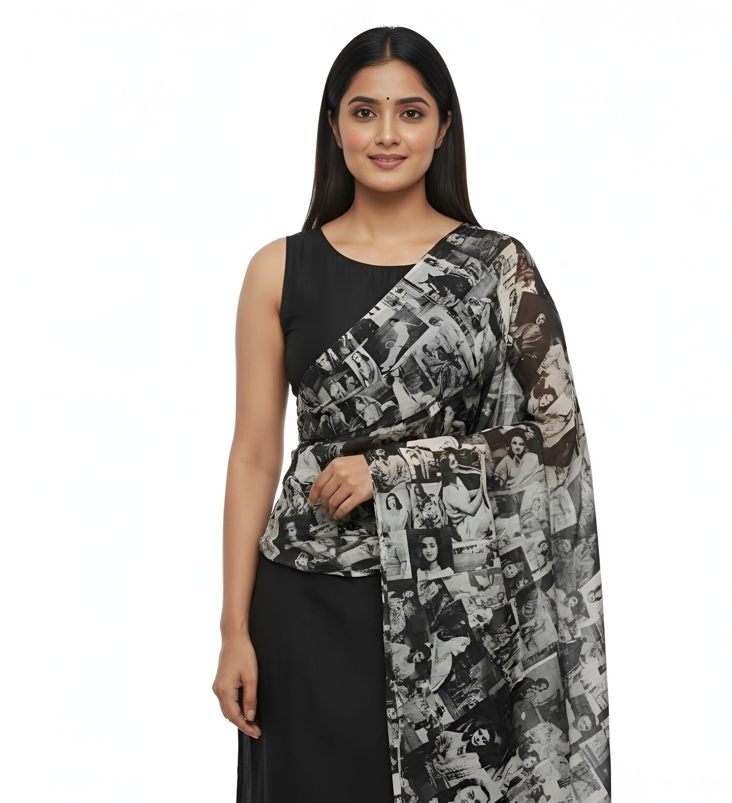 Maharani Gayatri Devi Printed Stole in Black & White