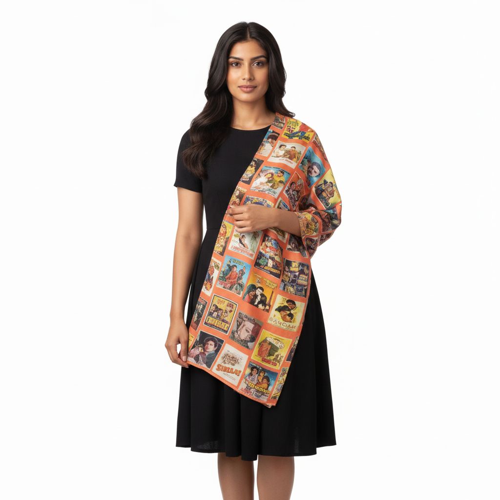 Bollywood Vintage Rustic Poster Collage Stole