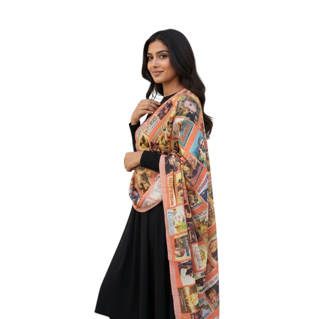 Bollywood Vintage Rustic Poster Collage Stole