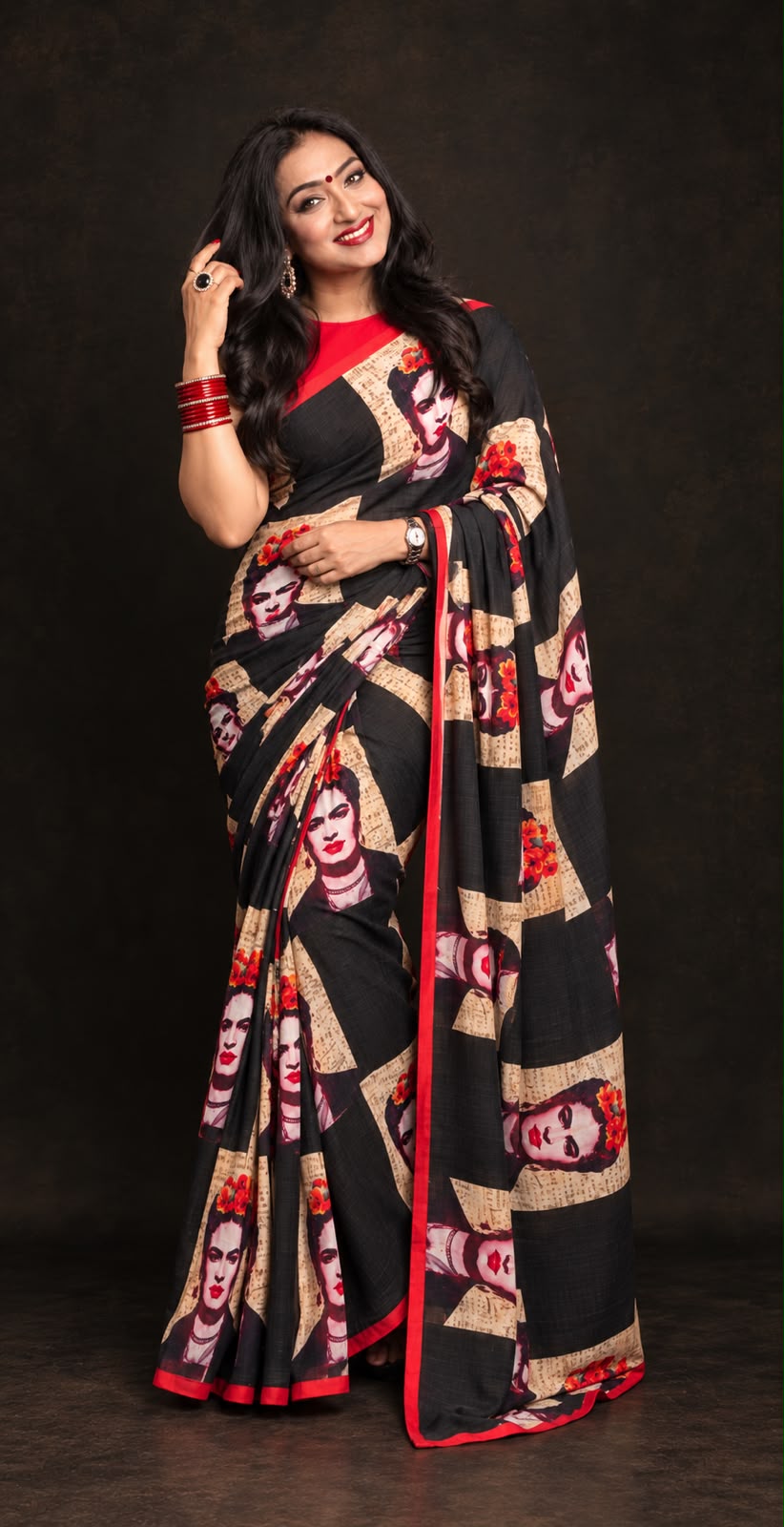 The Merry Black & Red Frida Saree