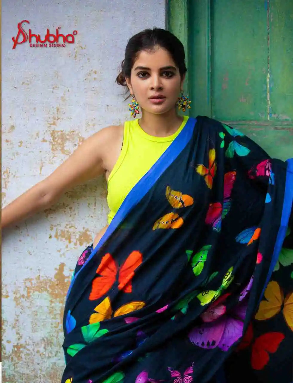 Black Multicoloured Butterfly Saree